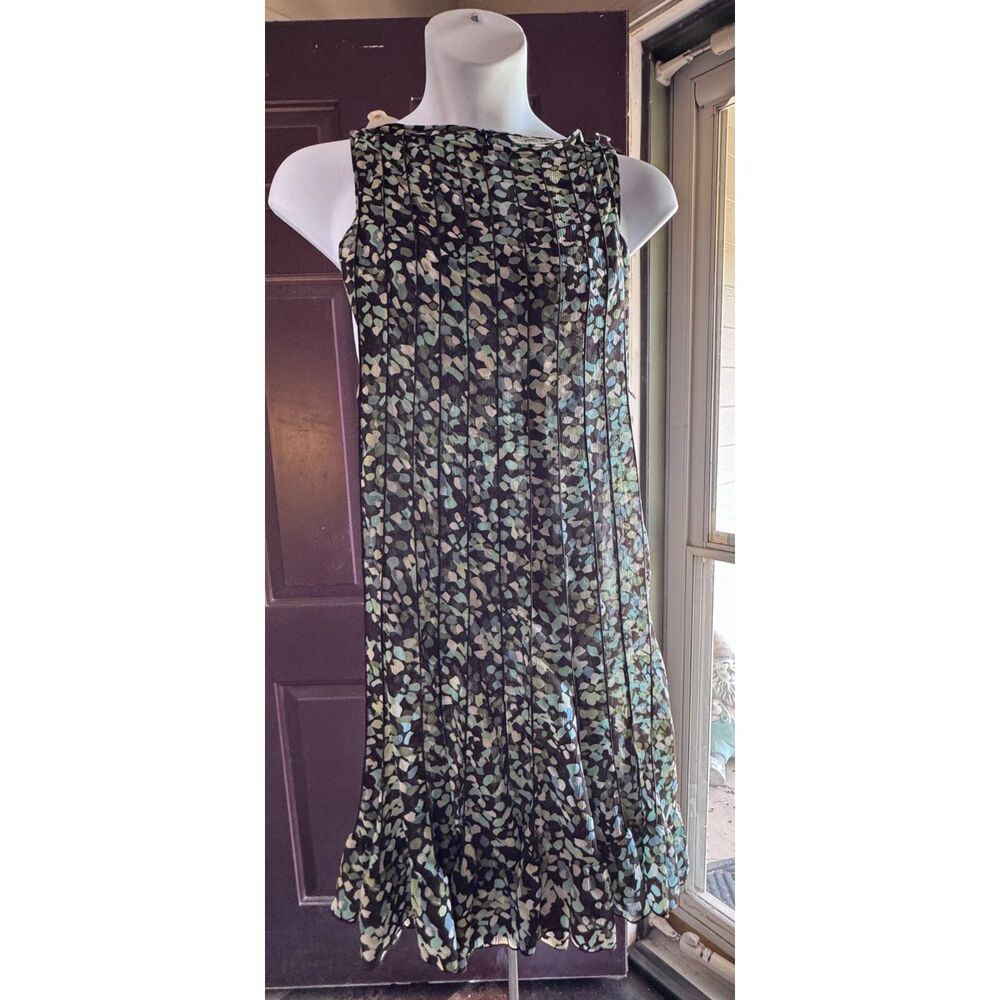 Studio I Petite 4P Dress Sheer Floral Pintuck Ruffle Hem Y2K Midi Sleeveless